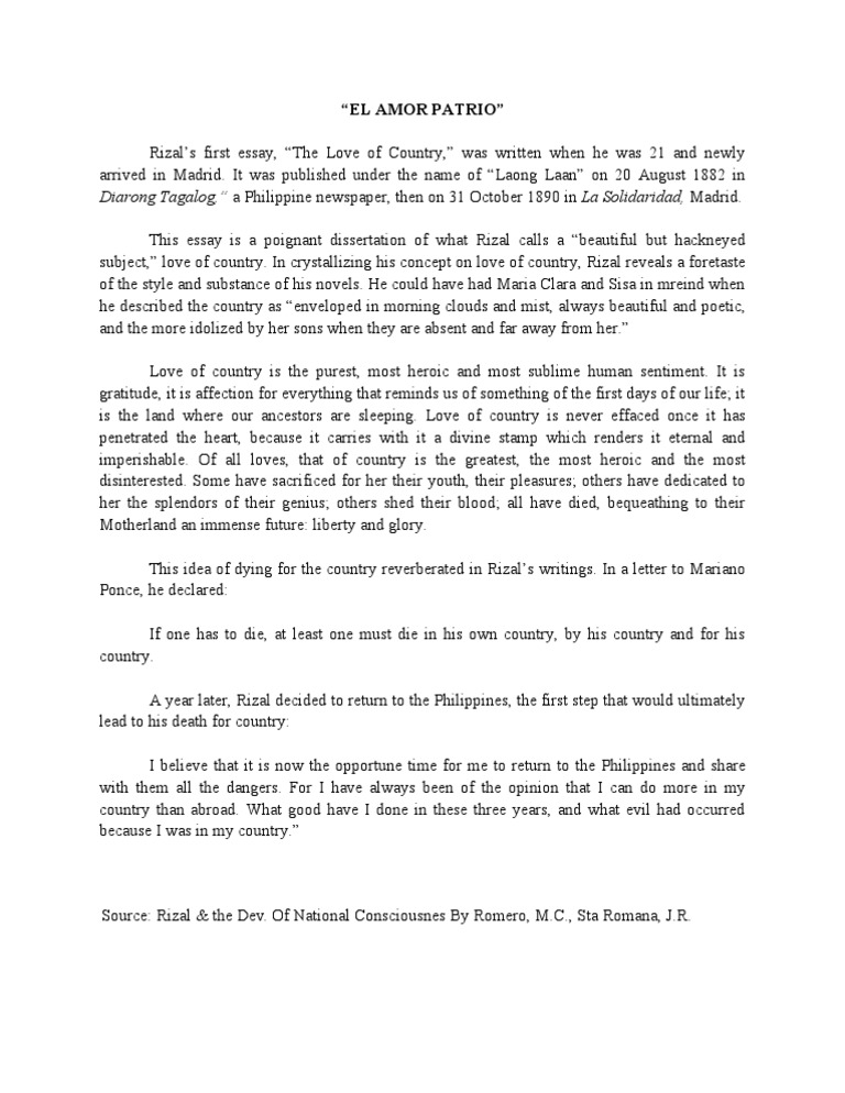 el amor patrio by jose rizal full essay el amor patrio by jose rizal full essay